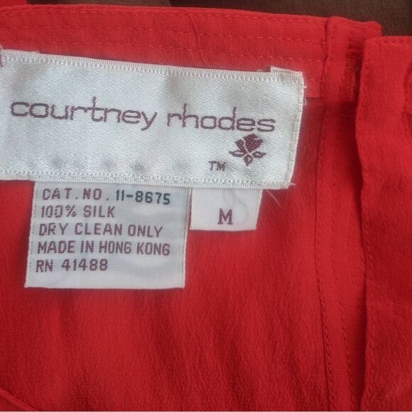 Vintage 80s Red Boxy Decorative Pocket Blouse Silk M Courtney Rhodes - Picture 3 of 4